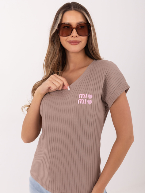 Ciemnobeżowa damska bluzka z krótkim rękawem