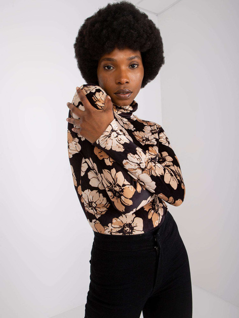 Czarno-beżowa bluzka welurowa z nadrukiem Cornelia