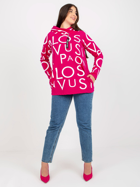 Hurt Fuksjowa damska bluza plus size z nadrukiem i kapturem