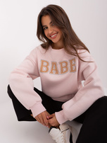 Wholesale light pink sweatshirt without a hood with a print.