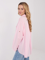Light pink button-up cotton shirt.