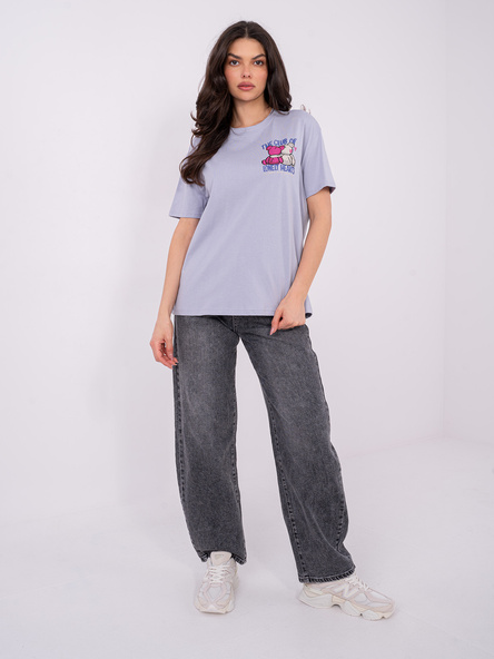 Liliowy damski t-shirt z nadrukiem teddy bear SUBLEVEL