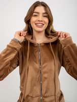 Hurt Camelowy damski komplet welurowy z bluzą rozpinaną 