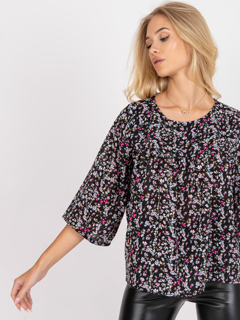 Czarna luźna bluzka z kwiatowym nadrukiem ZULUNA