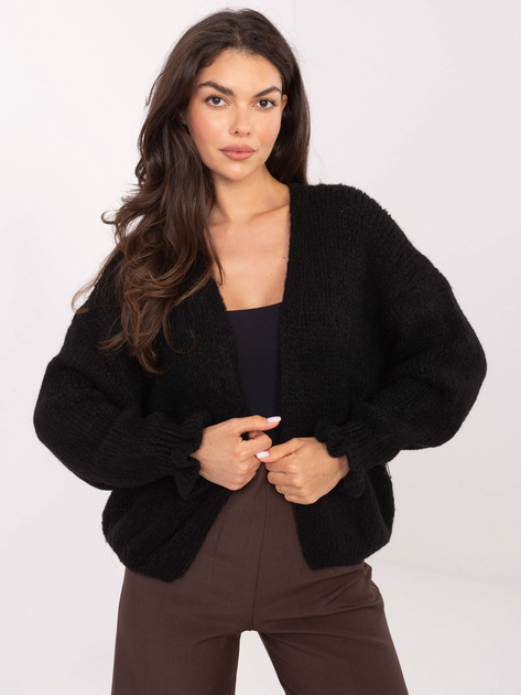 Czarny kardigan z falbankami przy rękawach RUE PARIS
