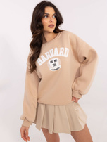 Hurt Beżowa dresowa bluza bez kaptura z ociepleniem