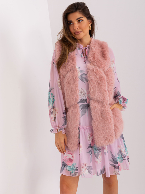 Hurt Brudnoróżowa futrzana kamizelka rozpinana z kieszeniami