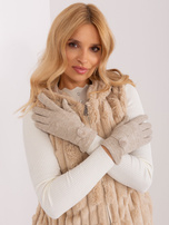 Hurtownia Beżowe zimowe rękawiczki z paskiem