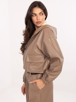 Ciemnobeżowa skórzana kurtka ze ściągaczami RUE PARIS