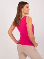 Hurt Fuksjowy damski top z okrągłym dekoltem w prążek