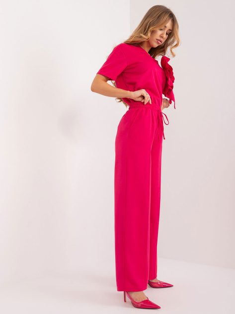 Hurtownia Fuksjowe damskie spodnie materiałowe w kant