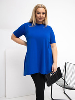 Kobaltowa długa bluzka plus size z falbaną