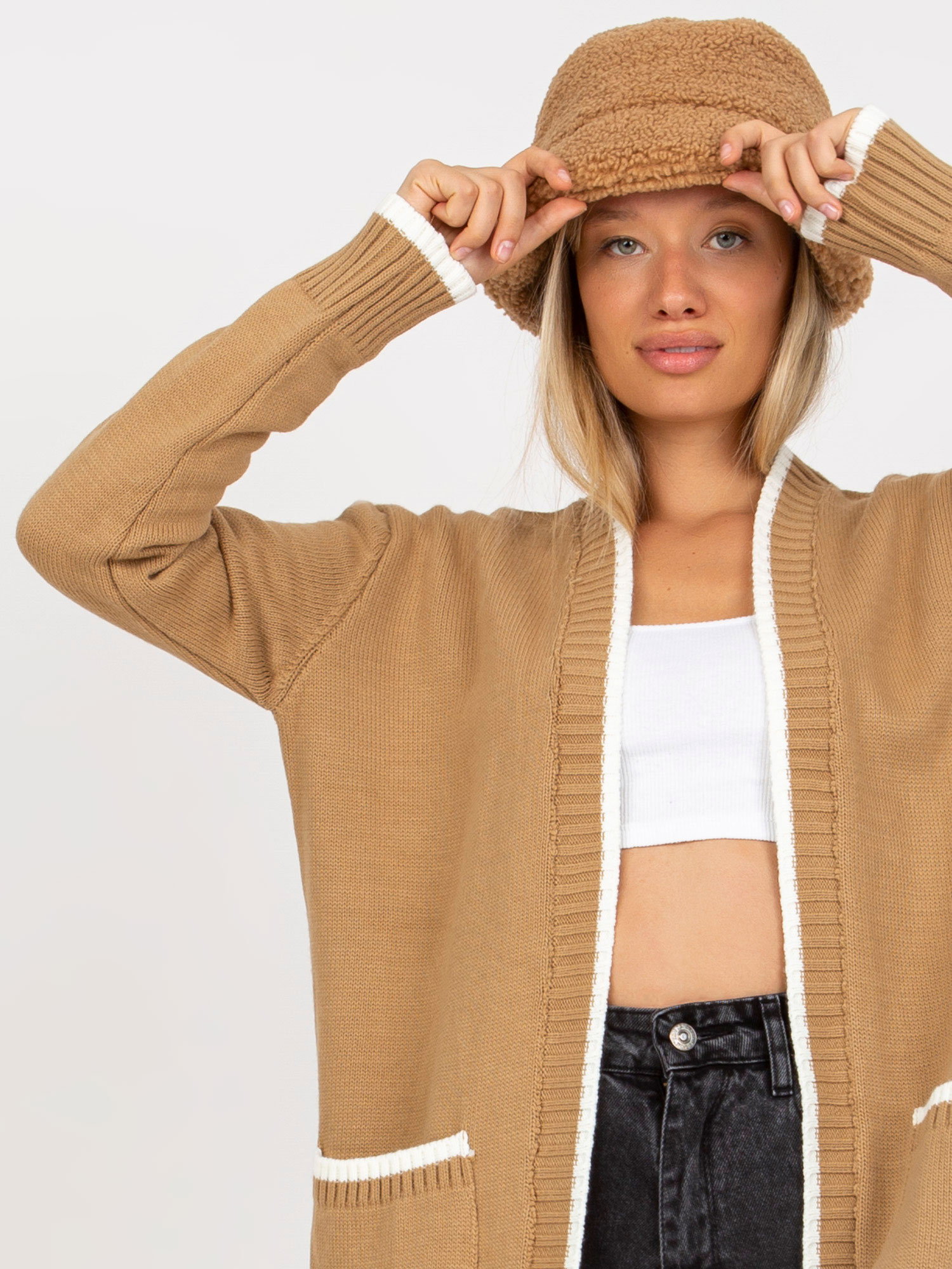 Dunkelbeige Damen Oversize-Cardigan RUE PARIS.