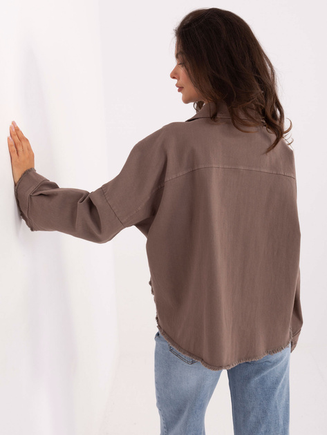 Ciemnobeżowa postrzępiona kurtka jeansowa RUE PARIS