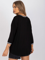 Czarna luźna bluzka na co dzień z rękawem 3/4 