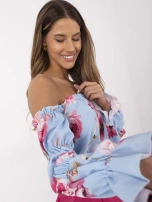 Hurt Jasnoniebieska damska bluzka hiszpanka z printem