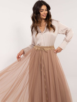 Hurt Camelowa tiulowa spódnica z gumką w pasie