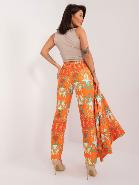 Hurtownia Pomarańczowy elegancki komplet damski z printem