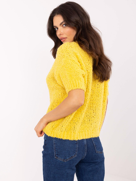 Hurt Żółty damski sweter oversize z krótkim rękawem