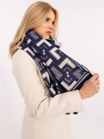 Hurt Granatowo-ecru szal z geometryczne wzory