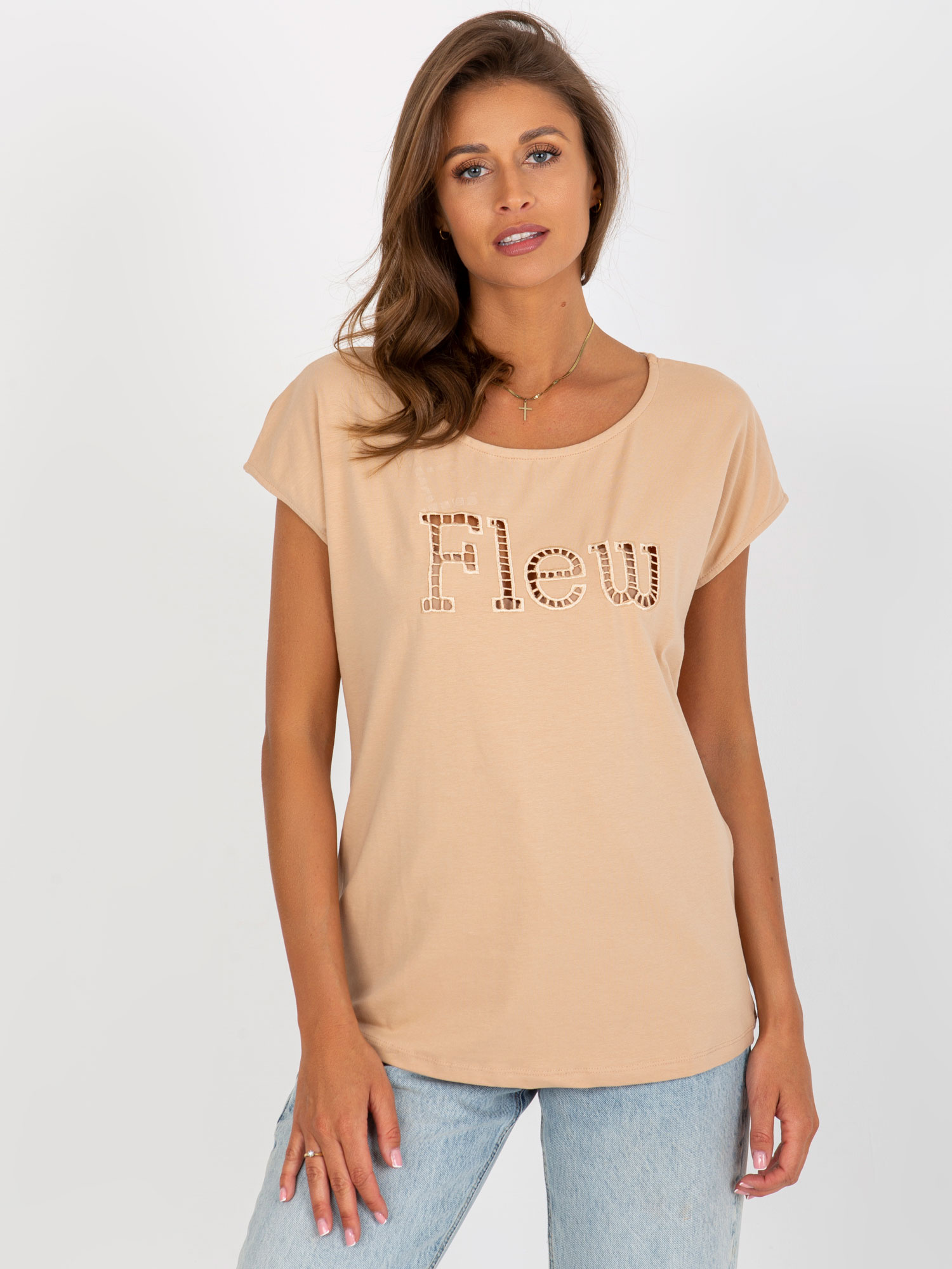 Hurt Camelowy t-shirt jednokolorowy z napisem