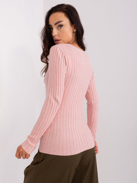 Hurtownia Jasnoróżowy sweter klasyczny z dzianiny