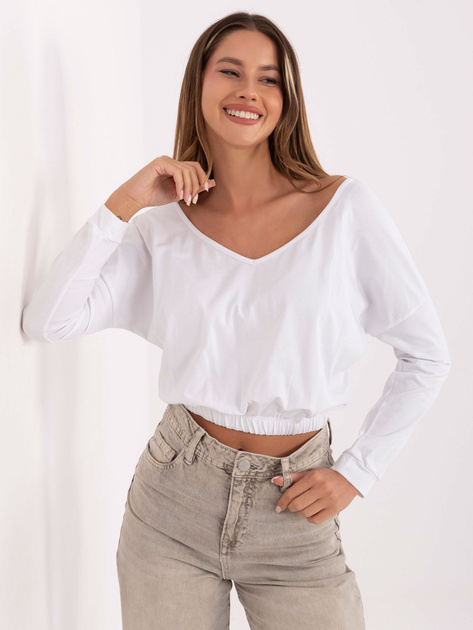 Biała krótka bluzka z gumką na dole RUE PARIS