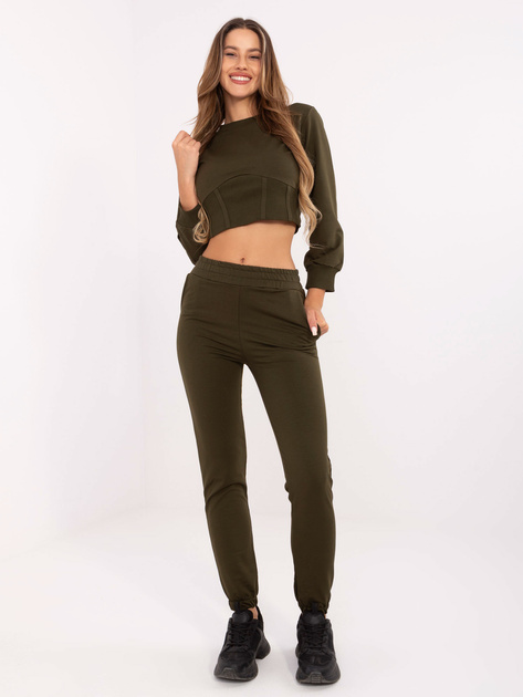 Khaki dresowy komplet z krótką bluzą RUE PARIS