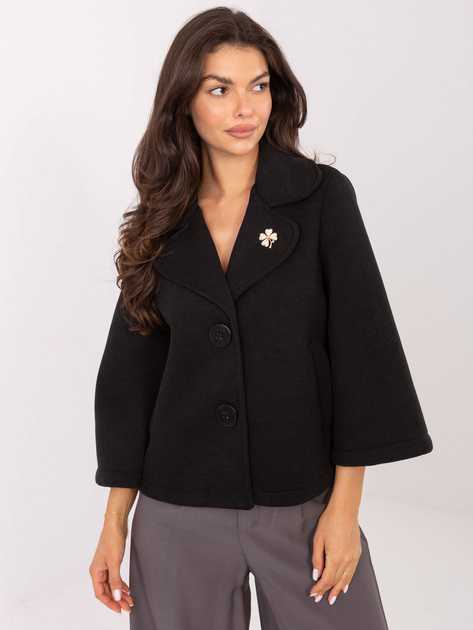 Czarny przejściowy płaszcz z kieszeniami RUE PARIS