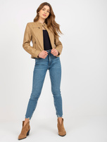 Hurt Jasnocamelowa kurtka z ekoskóry biker z podszewką 