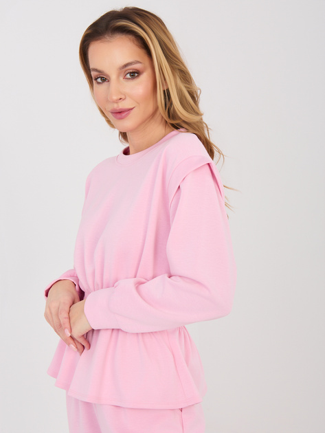 Pastelowy różowy dresowy komplet ze ściąganą talią RUE PARIS