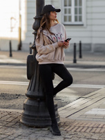 Hurt Beżowa bluza bez kaptura z okrągłym dekoltem