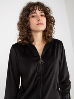 Hurt Czarny damski komplet welurowy z bluzą rozpinaną