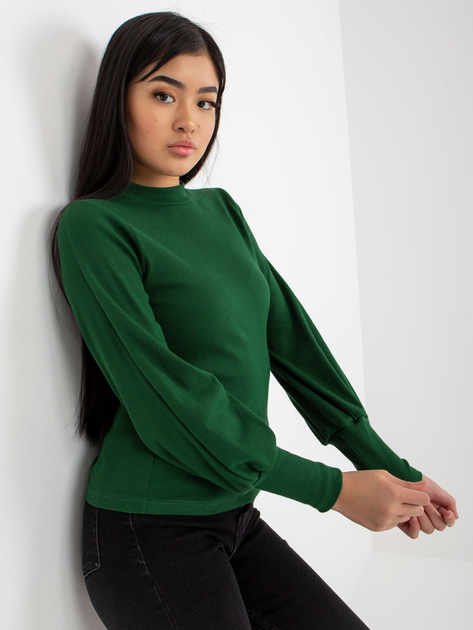 Hurt Ciemnozielona damska bluzka basic w prążek RUE PARIS