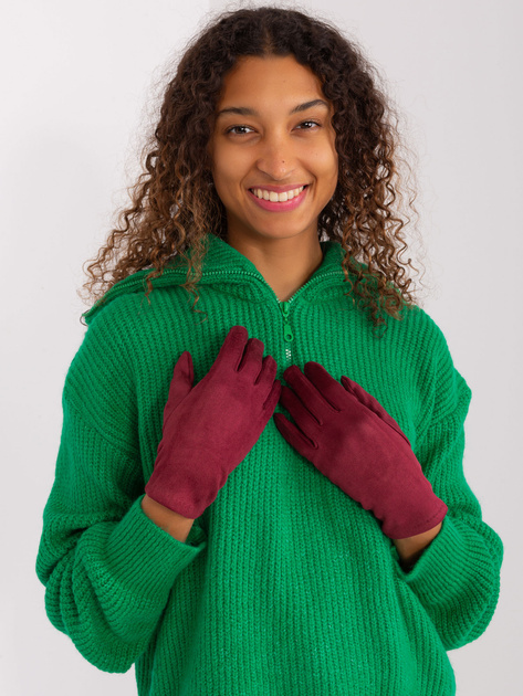 Hurtownia Bordowe eleganckie rękawiczki zimowe