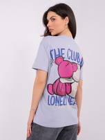 Liliowy damski t-shirt z nadrukiem teddy bear SUBLEVEL 