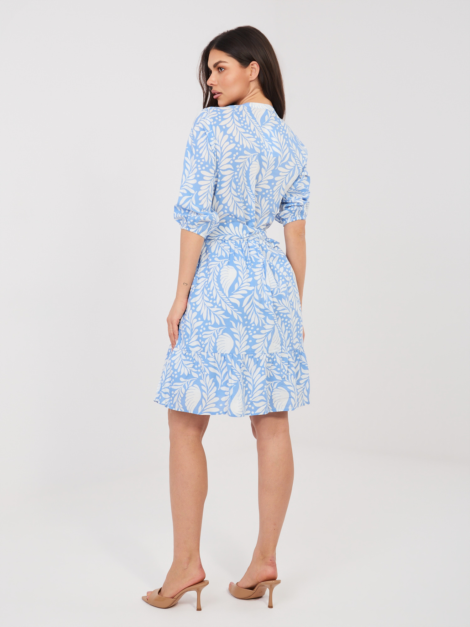 Pastel blue summer dress with a belt SUBLEVEL.