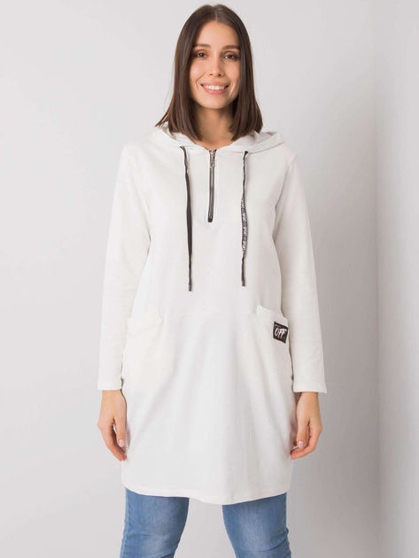 Ecru bawełniana tunika plus size z kapturem Kierra