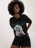 Hurtownia Czarny t-shirt z nadrukiem i napisami 