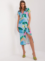 Hurt hellblaues Damenkleid mit exotischen Drucken.