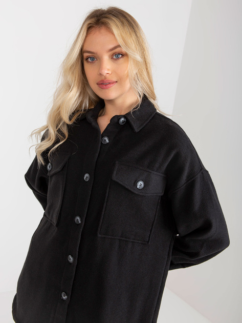 Hurt Czarna wierzchnia koszula damska z kieszeniami