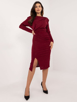 Hurt Bordowa koktajlowa sukienka z błyszczącymi aplikacjami
