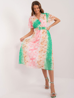 Hurtownia Zielono-różowa sukienka damska z krótkim rękawem