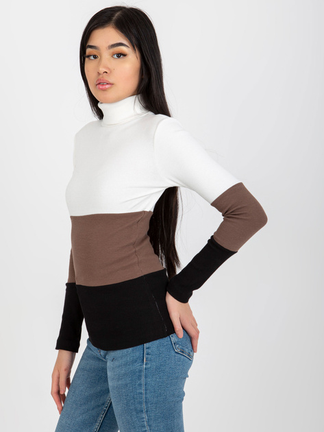 Hurt Ecru-czarna prążkowana bluzka basic z golfem RUE PARIS