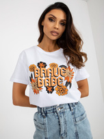 Hurtownia Biały damski t-shirt z napisem i nadrukiem 