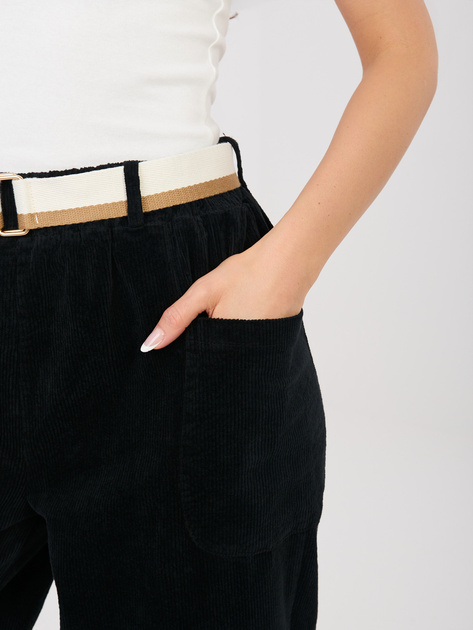 Czarne sztruksowe spodnie ze zwężaną nogawką RUE PARIS