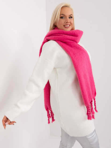 Hurtownia Ciemnoróżowy gładki szal z frędzlami