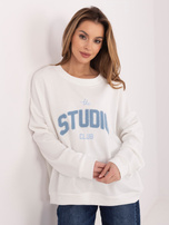 Ecru women's oversized sweatshirt with a round neckline.