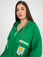Hurtownia Zielona dłuższa bluza plus size z kapturem