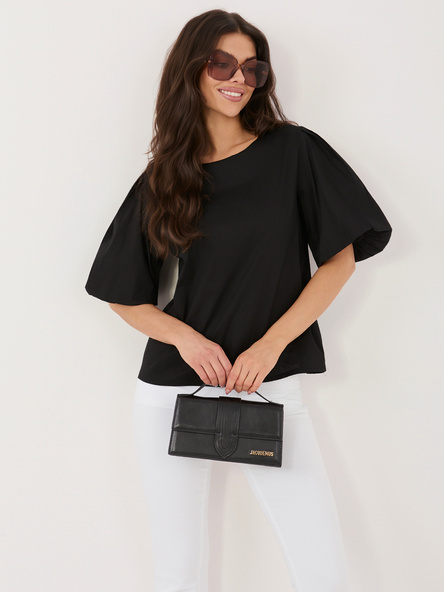 Czarna bluzka oversize z bufiastym rękawem